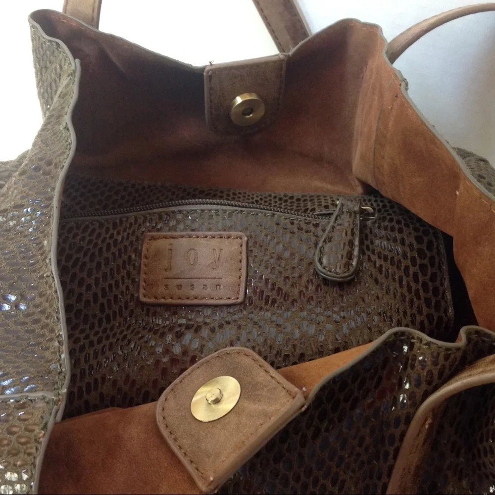 Joy Susan Green Leather Tote Snakeskin Shoulderbag